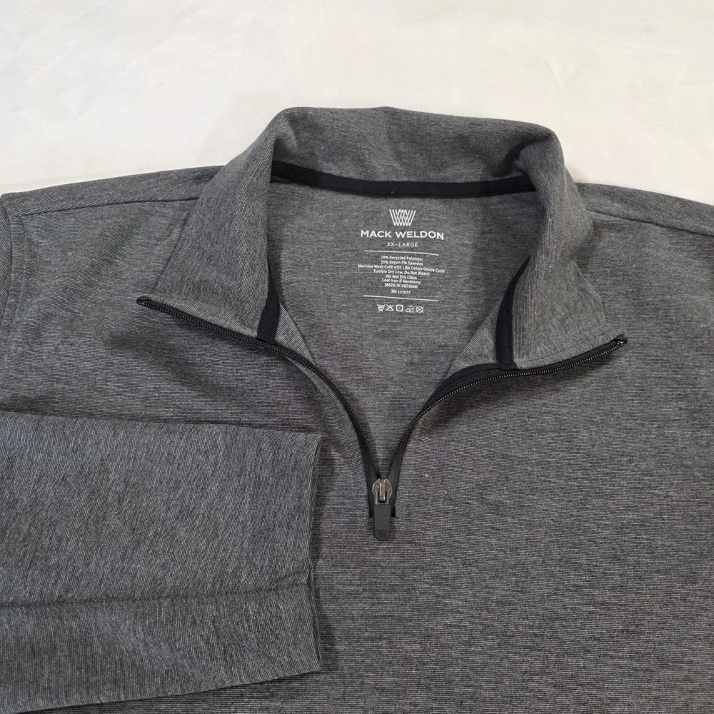 Mack Weldon Mens‎ XXL Charcoal Heather Grey Quarter Zip Pullover Tech Stretch